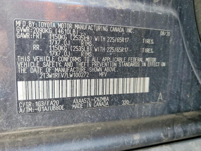 Aukcja sprzedaży 2020 Toyota Rav4, vin: 2T3W1RFV7LW100272, numer aukcji: 51036056