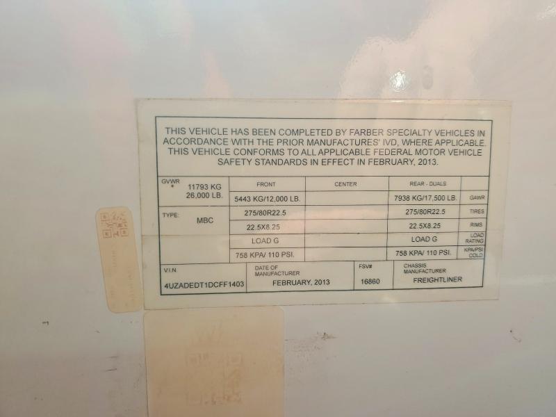 54432476 :رقم المزاد ، 4UZADEDT1DCFF1403 vin ، 2013 Freightliner Chassis مزاد بيع