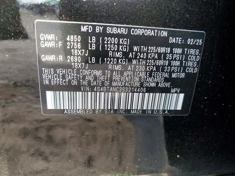 Aukcja sprzedaży 2025 Subaru Outback, vin: 4S4BTANC3S3214406, numer aukcji: 54012316