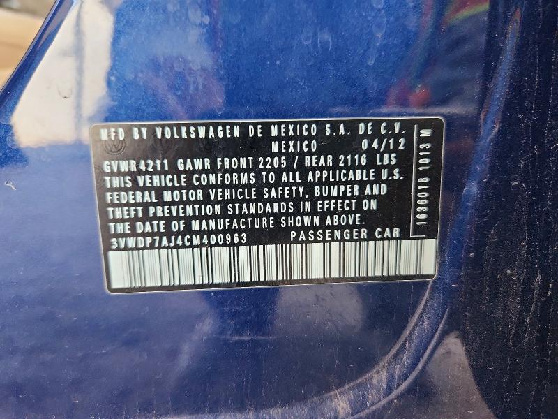 Aukcja sprzedaży 2012 Volkswagen Jetta, vin: 3VWDP7AJ4CM400963, numer aukcji: 55756466