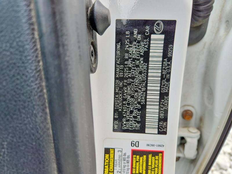 Продаж на аукціоні авто 2020 Lexus Es, vin: 58AGZ1B14LU053382, номер лоту: 53789966