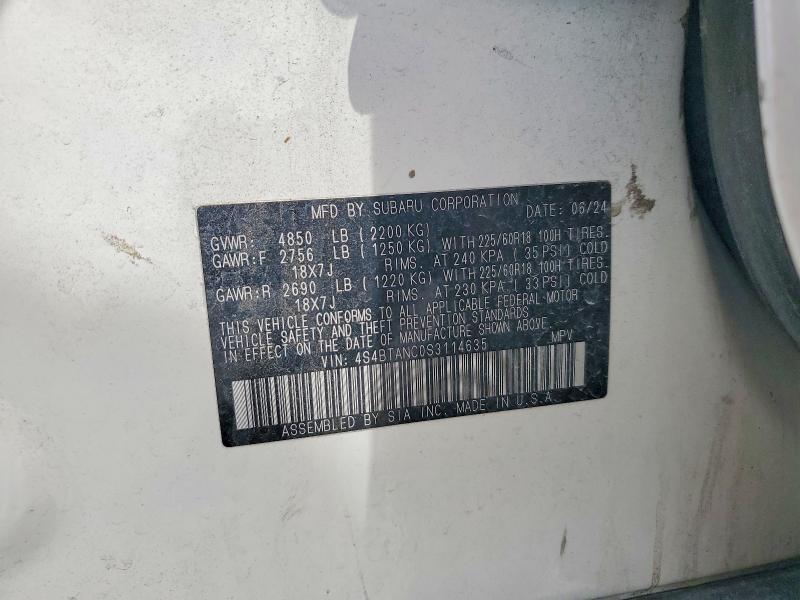 2025 Subaru Outback მანქანა იყიდება აუქციონზე, vin: 4S4BTANC0S3114635, აუქციონის ნომერი: 55503496