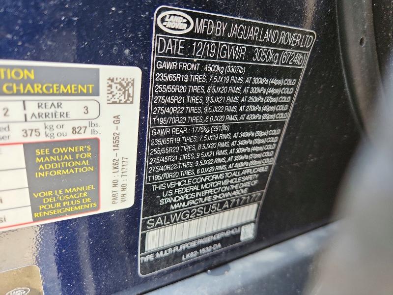 Продажа на аукционе авто 2020 Land Rover Range Rover Sport, vin: SALWG2SU5LA717177, номер лота: 53743356