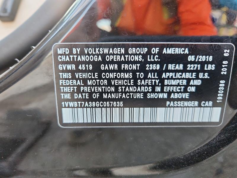 Продаж на аукціоні авто 2016 Volkswagen Passat, vin: 1VWBT7A38GC057635, номер лоту: 53531616