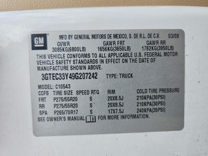 2009 Gmc Sierra მანქანა იყიდება აუქციონზე, vin: 3GTEC33Y49G207242, აუქციონის ნომერი: 54860656
