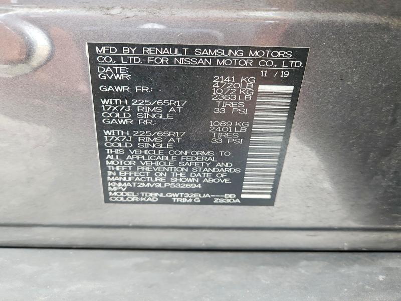 2020 Nissan Rogue მანქანა იყიდება აუქციონზე, vin: KNMAT2MV9LP532694, აუქციონის ნომერი: 55192226