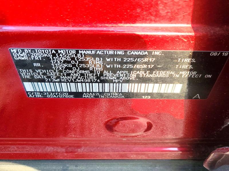 Продажа на аукционе авто 2018 Toyota Rav4, vin: 2T3WFREV1JW498174, номер лота: 52857016