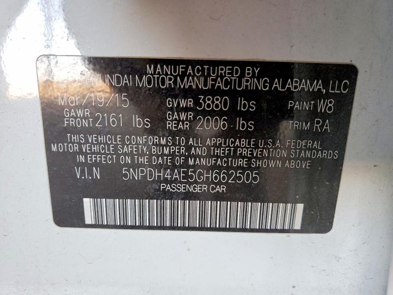 55635326 :رقم المزاد ، 5NPDH4AE5GH662505 vin ، 2016 Hyundai Elantra مزاد بيع