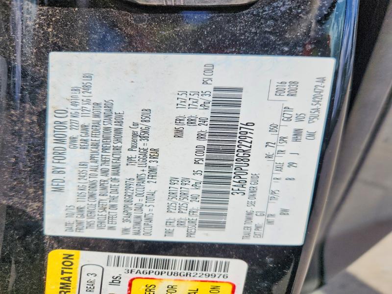 Продаж на аукціоні авто 2016 Ford Fusion, vin: 3FA6P0PU8GR229976, номер лоту: 54811296