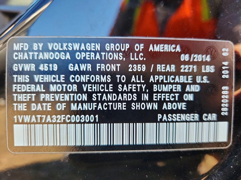 Продажа на аукционе авто 2015 Volkswagen Passat, vin: 1VWAT7A32FC003001, номер лота: 55599126