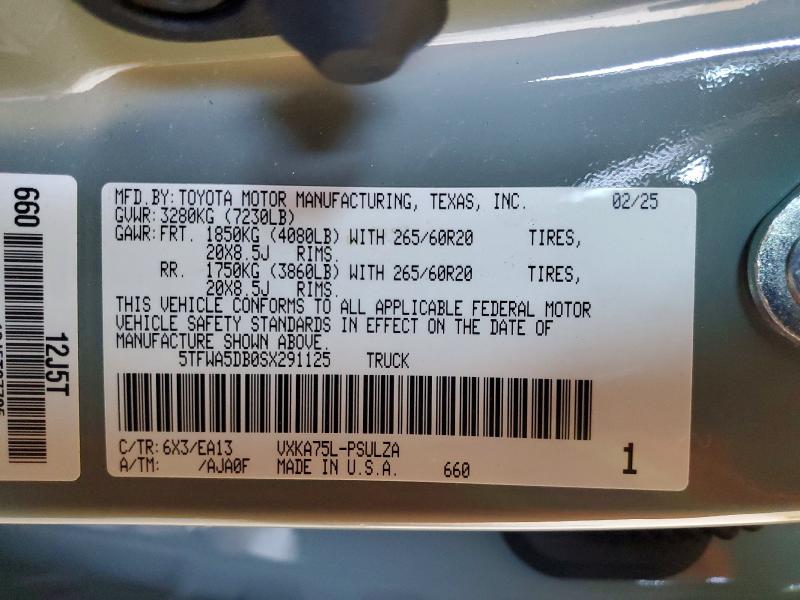 Aukcja sprzedaży 2025 Toyota Tundra, vin: 5TFWA5DB0SX291125, numer aukcji: 52045546