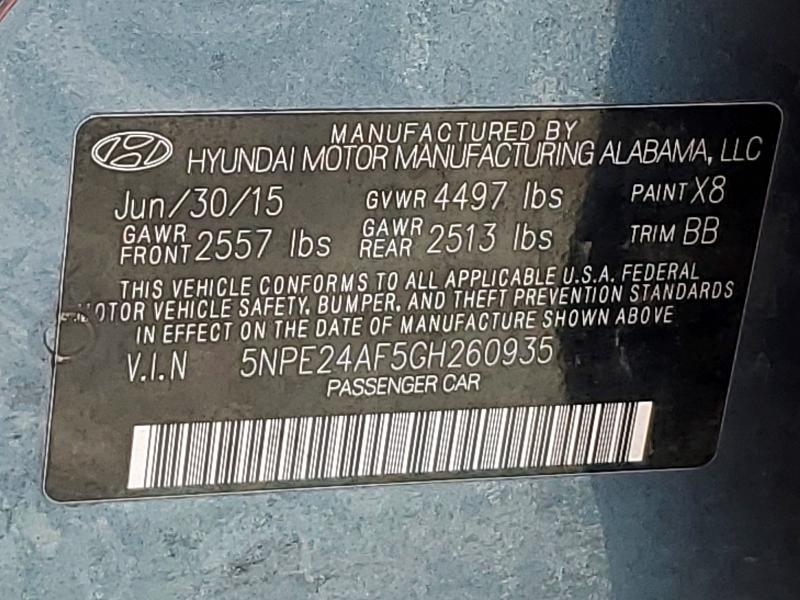 Продаж на аукціоні авто 2016 Hyundai Sonata, vin: 5NPE24AF5GH260935, номер лоту: 54263096