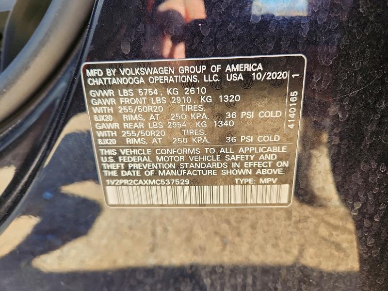 55461656 :رقم المزاد ، 1V2PR2CAXMC537529 vin ، 2021 Volkswagen Atlas مزاد بيع