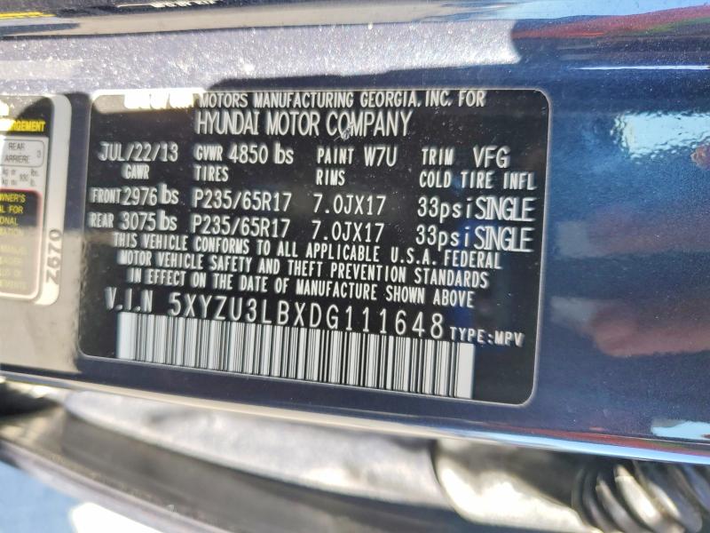 53459016 :رقم المزاد ، 5XYZU3LBXDG111648 vin ، 2013 Hyundai Santa Fe Sport مزاد بيع