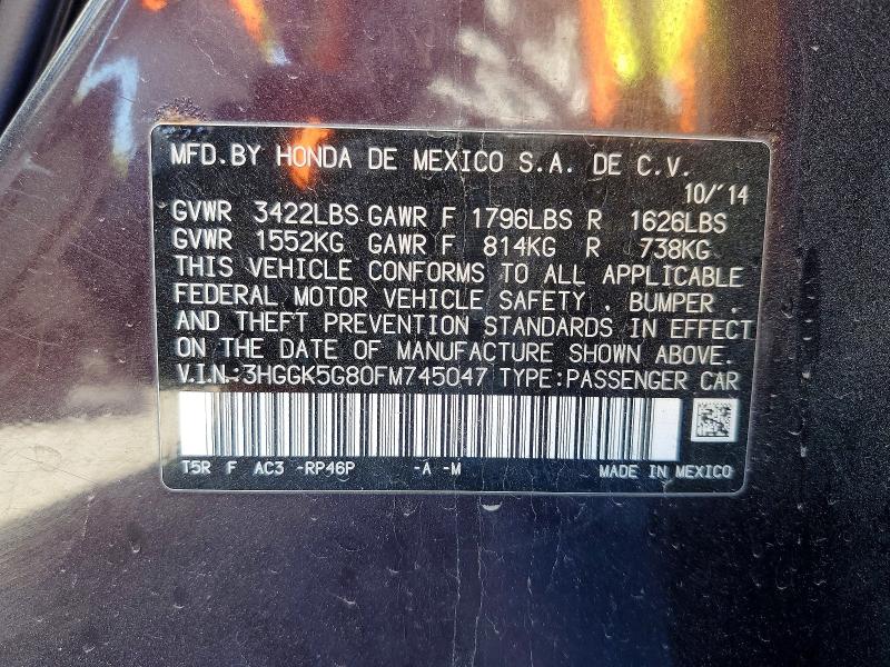 2015 Honda Fit მანქანა იყიდება აუქციონზე, vin: 3HGGK5G80FM745047, აუქციონის ნომერი: 53319116