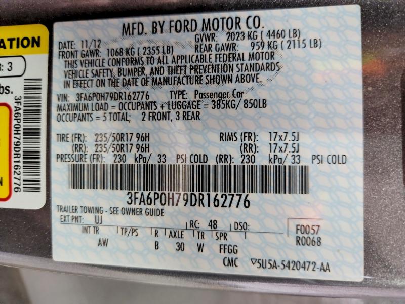 Aukcja sprzedaży 2013 Ford Fusion, vin: 3FA6P0H79DR162776, numer aukcji: 54259836