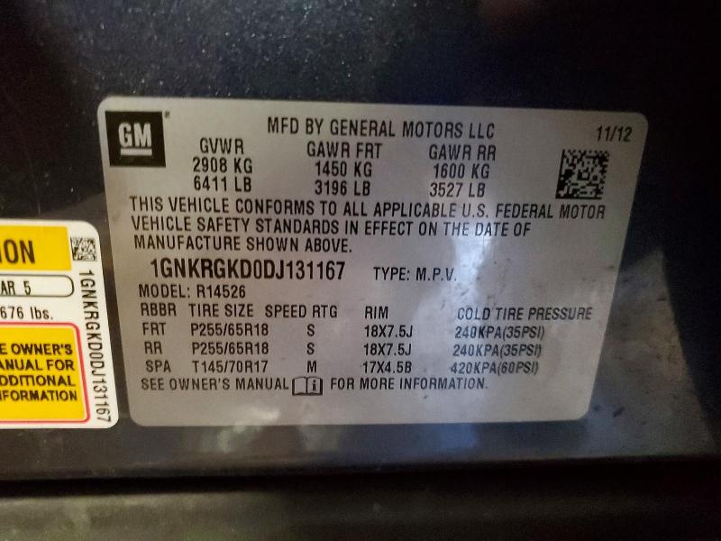 Auction sale of the 2013 Chevrolet Traverse, vin: 1GNKRGKD0DJ131167, lot number: 52760336