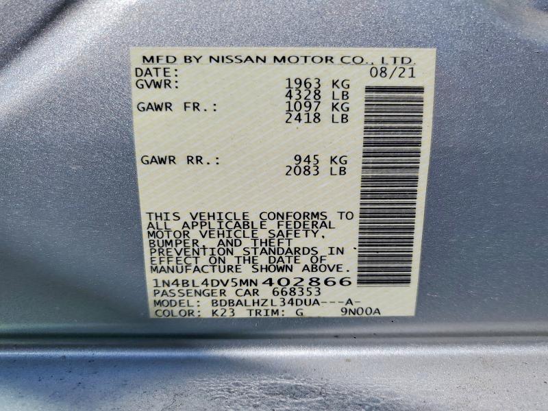 Aukcja sprzedaży 2021 Nissan Altima, vin: 1N4BL4DV5MN402866, numer aukcji: 52249326