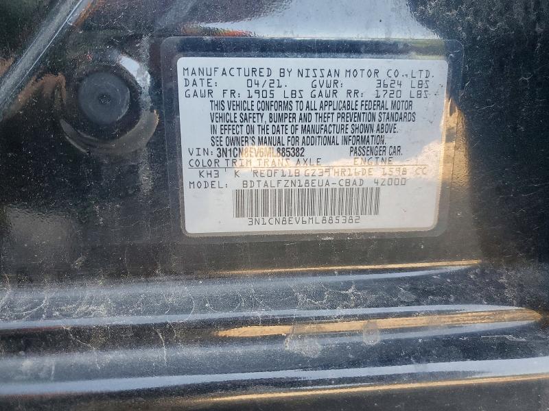 2021 Nissan Versa მანქანა იყიდება აუქციონზე, vin: 3N1CN8EV6ML885382, აუქციონის ნომერი: 53547136