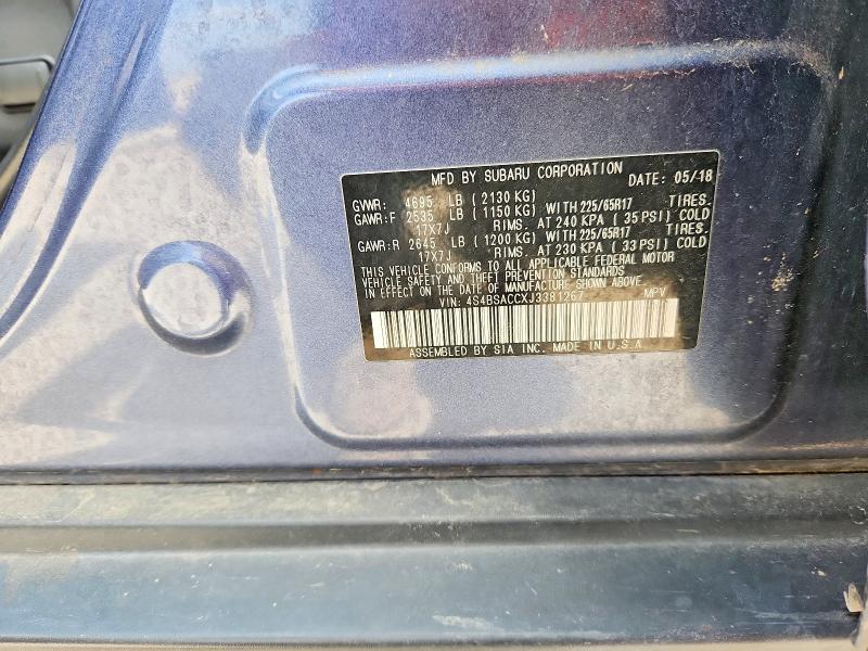 Aukcja sprzedaży 2018 Subaru Outback, vin: 4S4BSACCXJ3381267, numer aukcji: 52324986