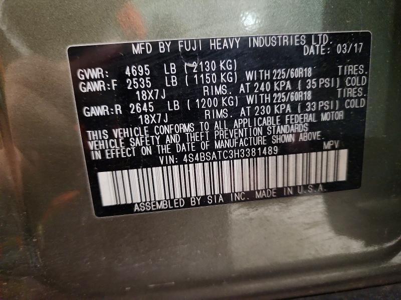 54317346 :رقم المزاد ، 4S4BSATC3H3381489 vin ، 2017 Subaru Outback مزاد بيع