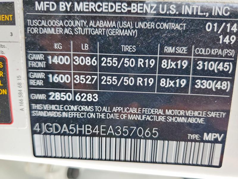 Продажа на аукционе авто 2014 Mercedes-benz Ml, vin: 4JGDA5HB4EA357065, номер лота: 53607006