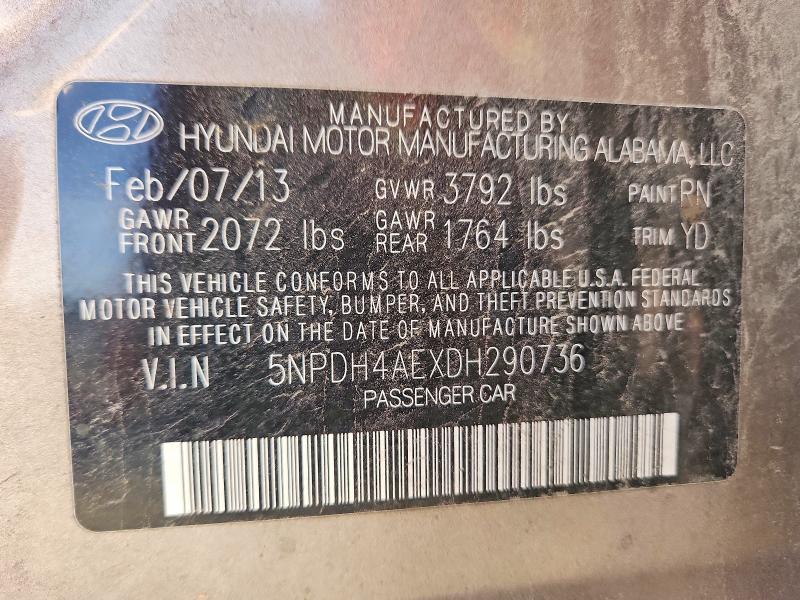Aukcja sprzedaży 2013 Hyundai Elantra, vin: 5NPDH4AEXDH290736, numer aukcji: 52354716