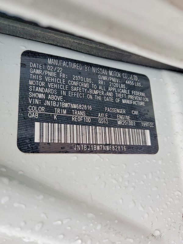 52199426 :رقم المزاد ، JN1BJ1BW7NW682816 vin ، 2022 Nissan Rogue Sport مزاد بيع