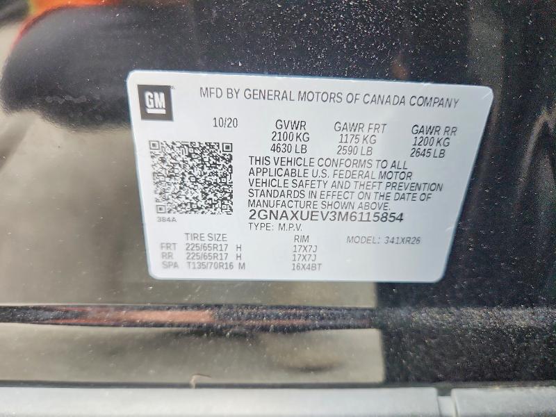 Aukcja sprzedaży 2021 Chevrolet Equinox, vin: 2GNAXUEV3M6115854, numer aukcji: 53160056