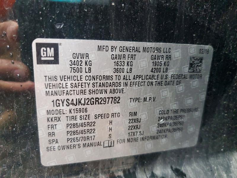 52480496 :رقم المزاد ، 1GYS4JKJ2GR297782 vin ، 2016 Cadillac Escalade مزاد بيع