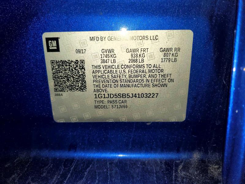 Продаж на аукціоні авто 2018 Chevrolet Sonic, vin: 1G1JD5SB5J4103227, номер лоту: 54240886