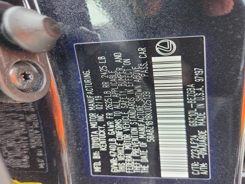 54005006 :رقم المزاد ، 58ABZ1B18KU025139 vin ، 2019 Lexus Es مزاد بيع