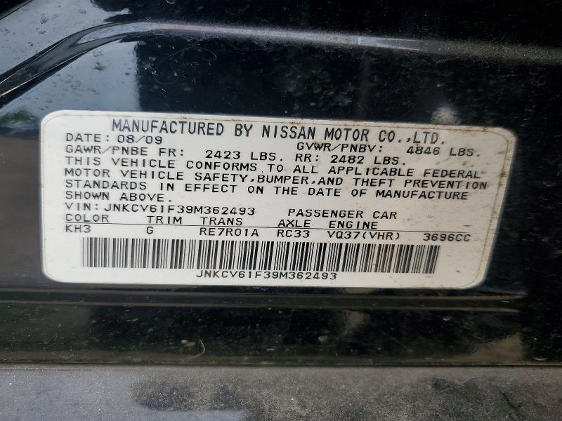 2009 Infiniti G37 Sedan მანქანა იყიდება აუქციონზე, vin: JNKCV61F39M362493, აუქციონის ნომერი: 54672096