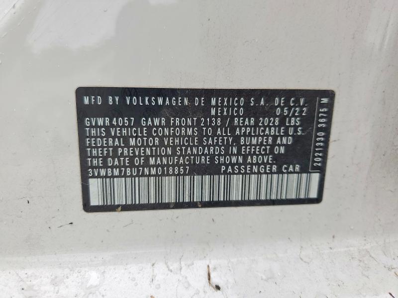 Aukcja sprzedaży 2022 Volkswagen Jetta, vin: 3VWBM7BU7NM018857, numer aukcji: 54442406