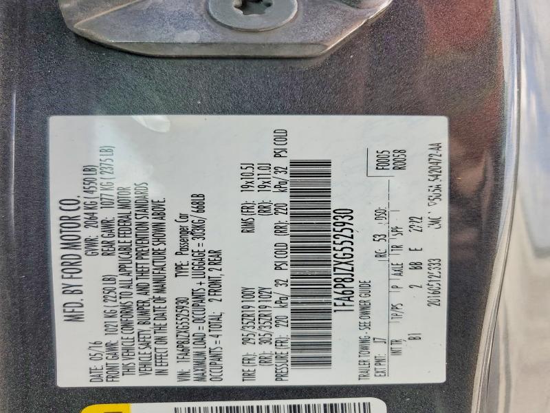 55179376 :رقم المزاد ، 1FA6P8JZXG5525930 vin ، 2016 Ford Mustang مزاد بيع