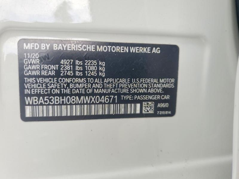 Aukcja sprzedaży 2021 Bmw 530, vin: WBA53BH08MWX04671, numer aukcji: 53362656