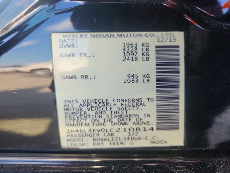 Aukcja sprzedaży 2020 Nissan Altima, vin: 1N4BL4EV0LC210814, numer aukcji: 53361766