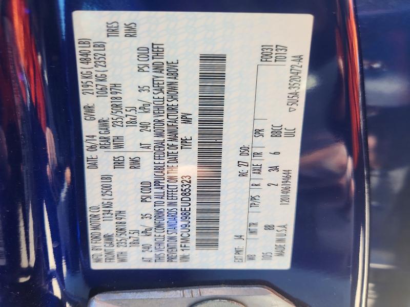 2014 Ford Escape მანქანა იყიდება აუქციონზე, vin: 1FMCU9J98EUD85323, აუქციონის ნომერი: 53096926