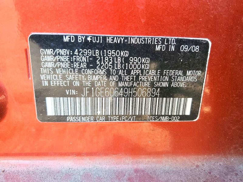 Aukcja sprzedaży 2009 Subaru Impreza, vin: JF1GE60649H506894, numer aukcji: 53705816