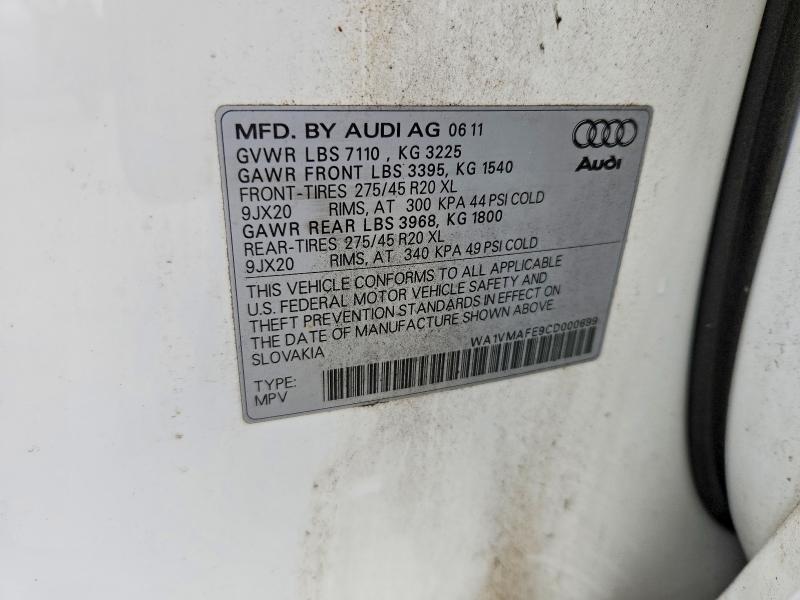 55072546 :رقم المزاد ، WA1VMAFE9CD000699 vin ، 2012 Audi Q7 مزاد بيع