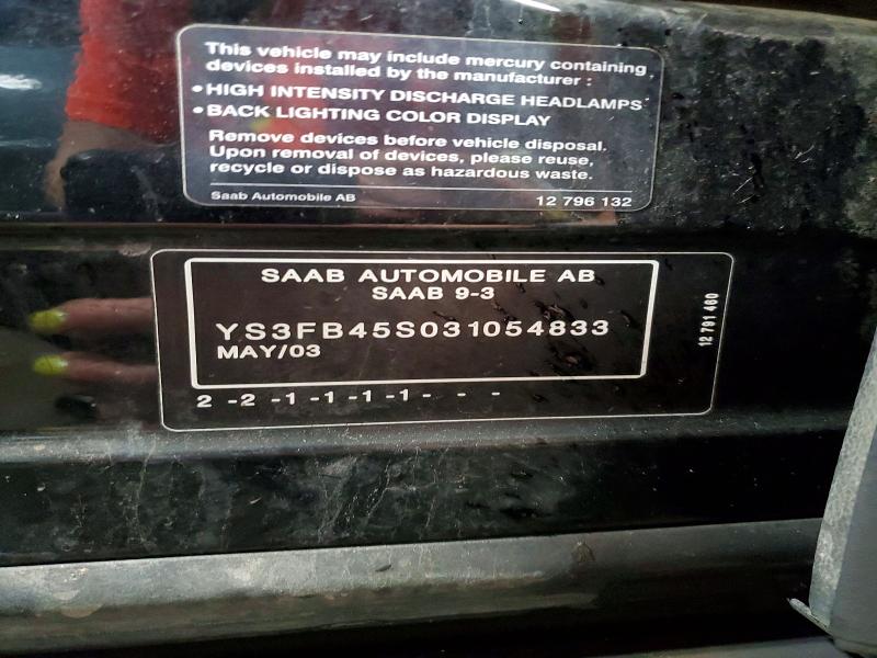 Продаж на аукціоні авто 2003 Saab 9-3 2.0t, vin: YS3FB45S031054833, номер лоту: 54171746