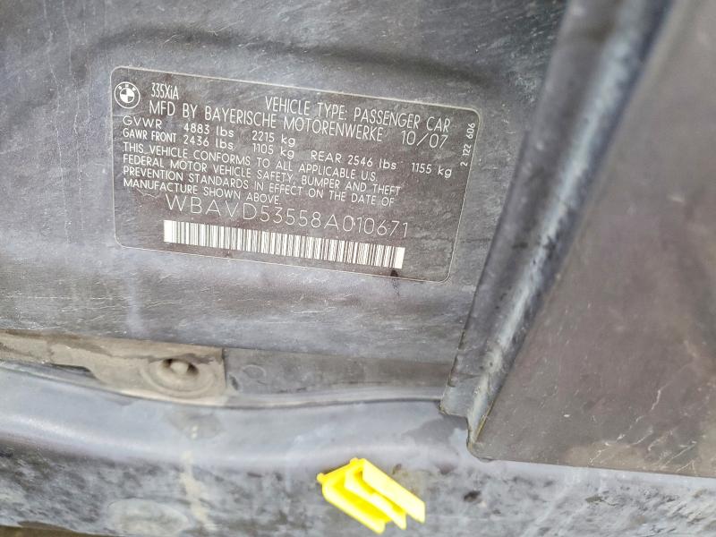 54462486 :رقم المزاد ، WBAVD53558A010671 vin ، 2008 Bmw 335 مزاد بيع