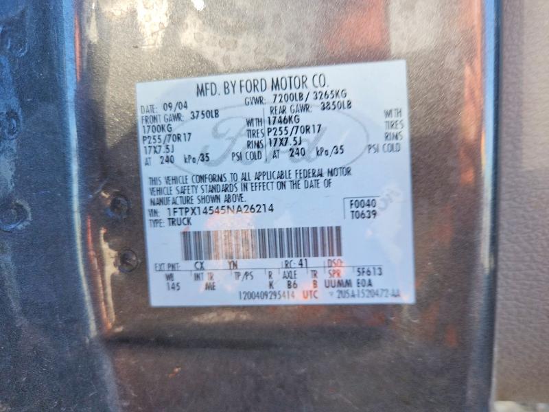 Продажа на аукционе авто 2005 Ford F150, vin: 1FTPX14545NA26214, номер лота: 53777516