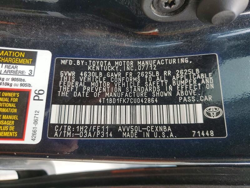 Продажа на аукционе авто 2012 Toyota Camry Hybrid, vin: 4T1BD1FK7CU042864, номер лота: 53108966