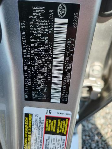2020 Toyota Camry მანქანა იყიდება აუქციონზე, vin: 4T1C11AK8LU994972, აუქციონის ნომერი: 54854116