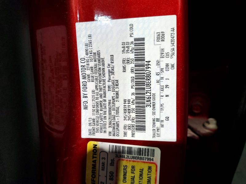 54912496 :رقم المزاد ، 3LN6L2LU8ER807994 vin ، 2014 Lincoln Mkz مزاد بيع