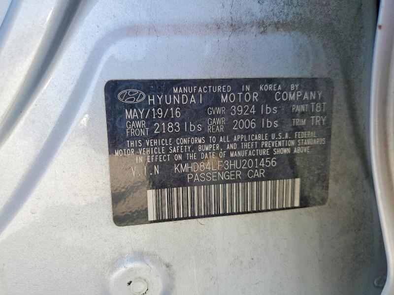 2017 Hyundai Elantra მანქანა იყიდება აუქციონზე, vin: KMHD84LF3HU201456, აუქციონის ნომერი: 52156486