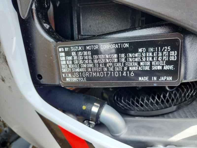 2026 Suzuki Gsx-r750 მანქანა იყიდება აუქციონზე, vin: JS1GR7MA0T7101416, აუქციონის ნომერი: 53517346