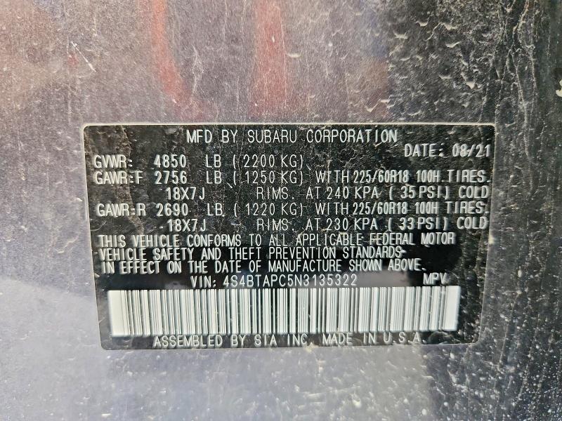 Продажа на аукционе авто 2022 Subaru Outback, vin: 4S4BTAPC5N3135322, номер лота: 54793166