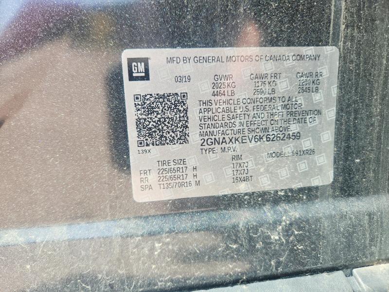 Aukcja sprzedaży 2019 Chevrolet Equinox, vin: 2GNAXKEV6K6262459, numer aukcji: 54277996